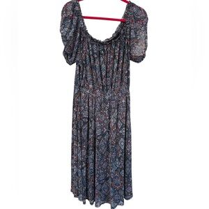 Torrid Maxi Dress Boho Peasant L Smocked Puff Sleeve Floral‎ Paisley Cottage